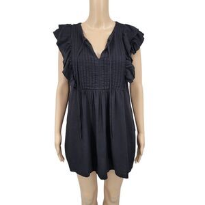 Newbury Kustom Chic Black Ruffled Sleeveless Mini Dress Flax Viscose Pleated